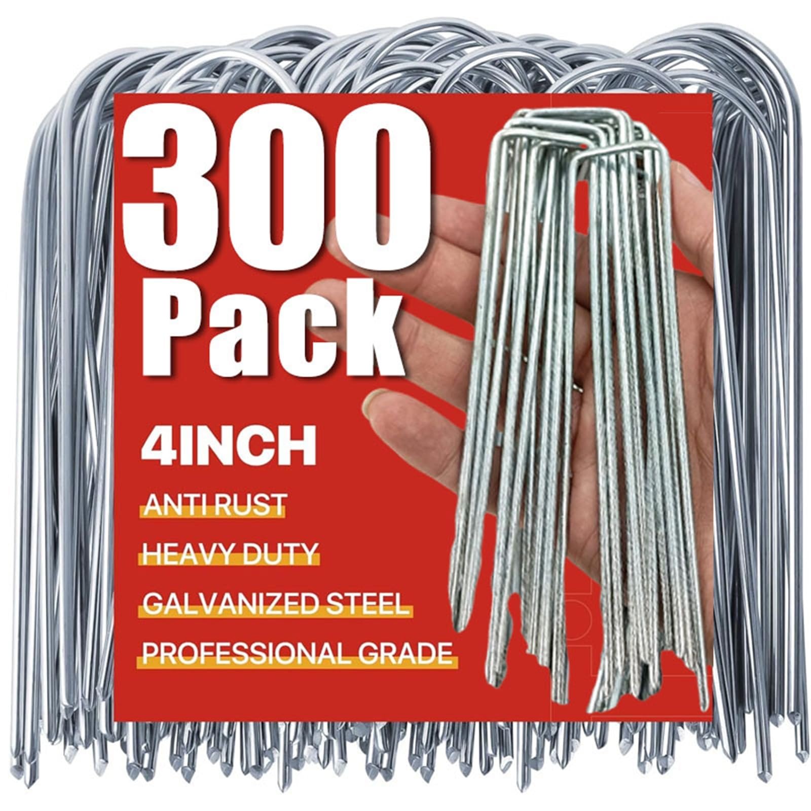 Lot de 100 piquets à membrane en forme de U pour jardin, piquets de clôture, tubes, piquets galvanisés (4 x 10 cm, 300 pièces)