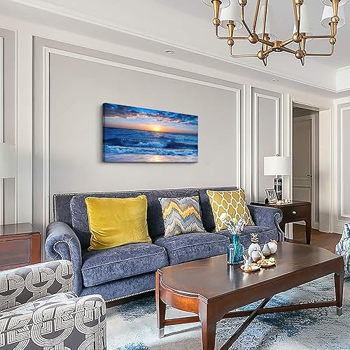 Miniatura 6 de Lienzo decorativo para pared de sala de estar, océano azul, mar, sol, paisaje, baño, decoración de pared, listo para colgar, para decoración del