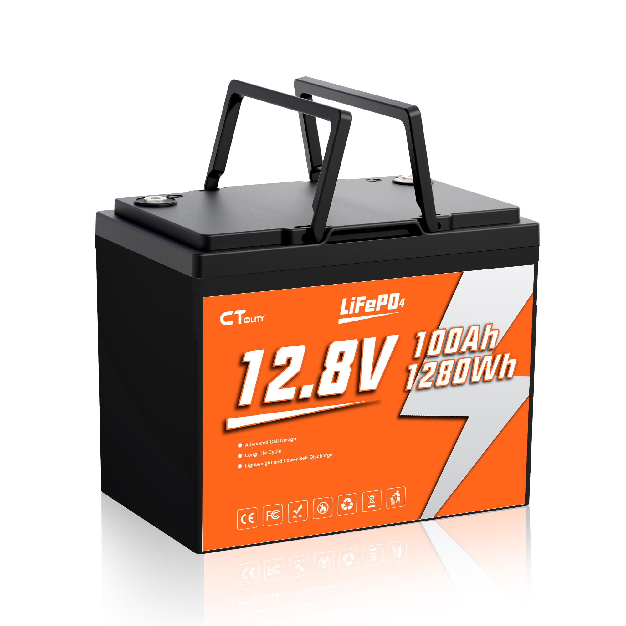 Batteria Litio 12V 100Ah con 100A BMS e Protezione Bassa Temperatura, 1280Wh Energia, Max. 4000 cicli, Batteria LiFePO4 12V per Camper, Barca, Impianti Solari, Off-Grid, Motore a traina