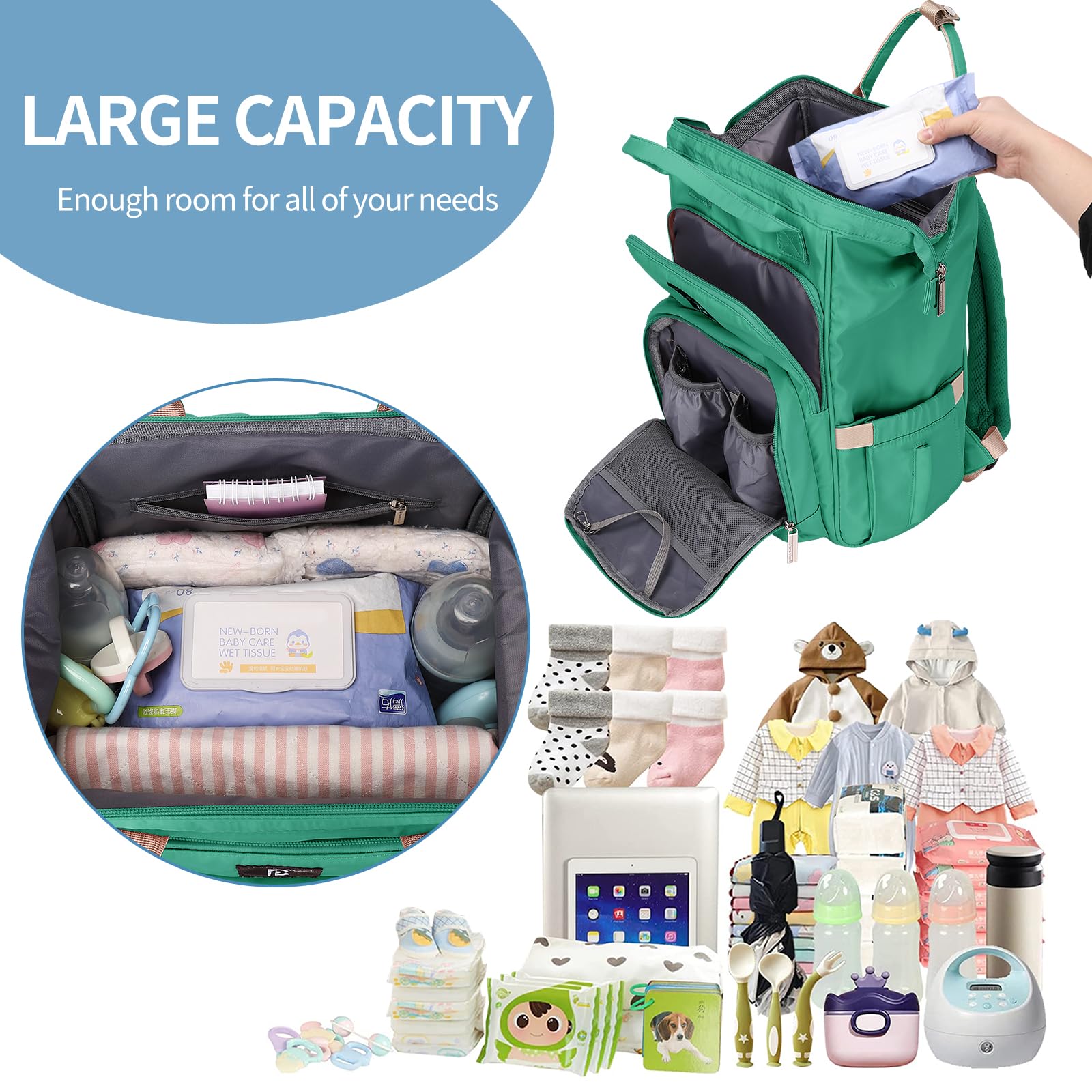 Pomelo Best Zaino Mamma Multifunzione Neonato Fasciatoio Bambino Impermeabile Borsa Stoffa Grande capacità con Materassino fasciatoio, 2 tasche isolanti bottiglia per Viaggiare