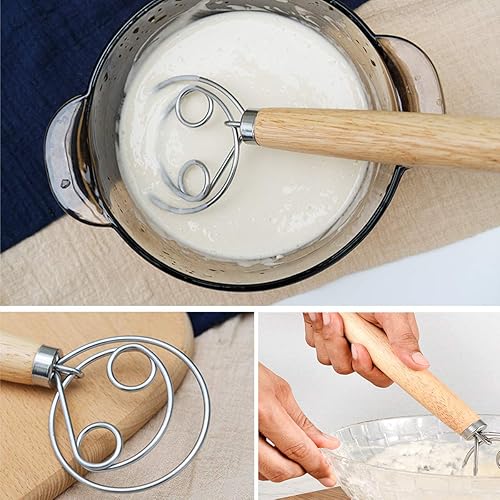 Miniatura 3 de Batidor de masa danés, mezclador de pan de mano de acero inoxidable estilo holandés, herramienta para hornear para pastelería o pizza (estilo 1)