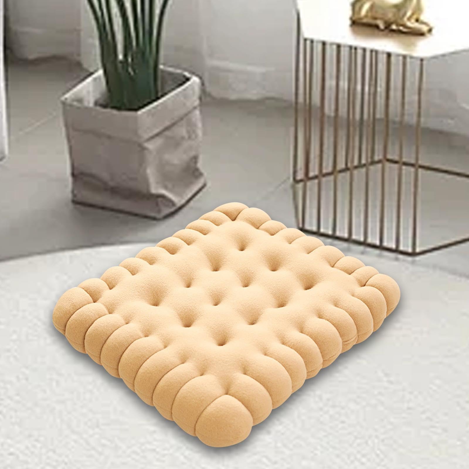 Fenteer Cuscino a Forma di Dolce Biscotto per Relax E Comfort, Beige, Piazza