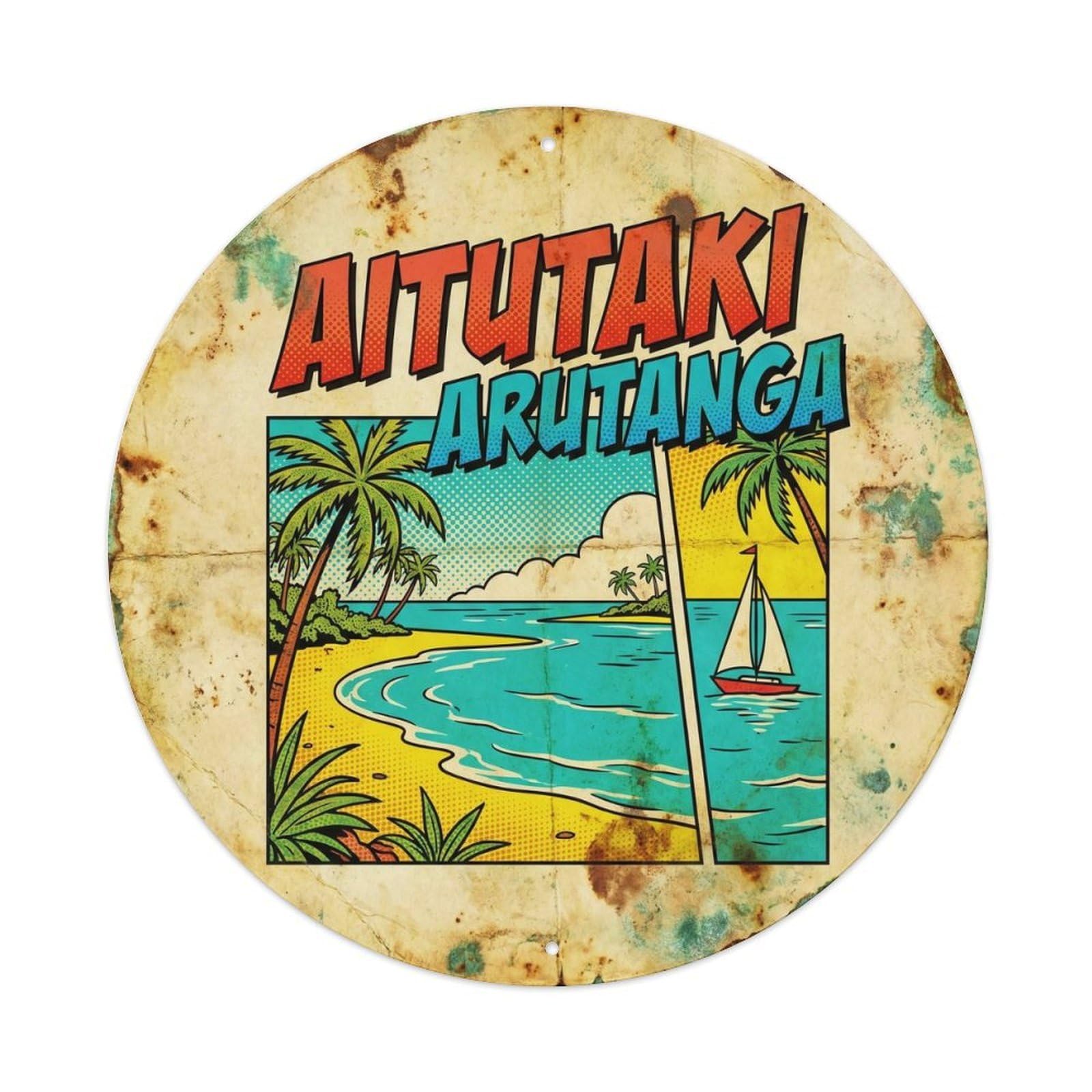 Olhnbad 08X08inch Style Aitutaki Arutanga Seaside Scenery Pop Color Metal Tin Sign