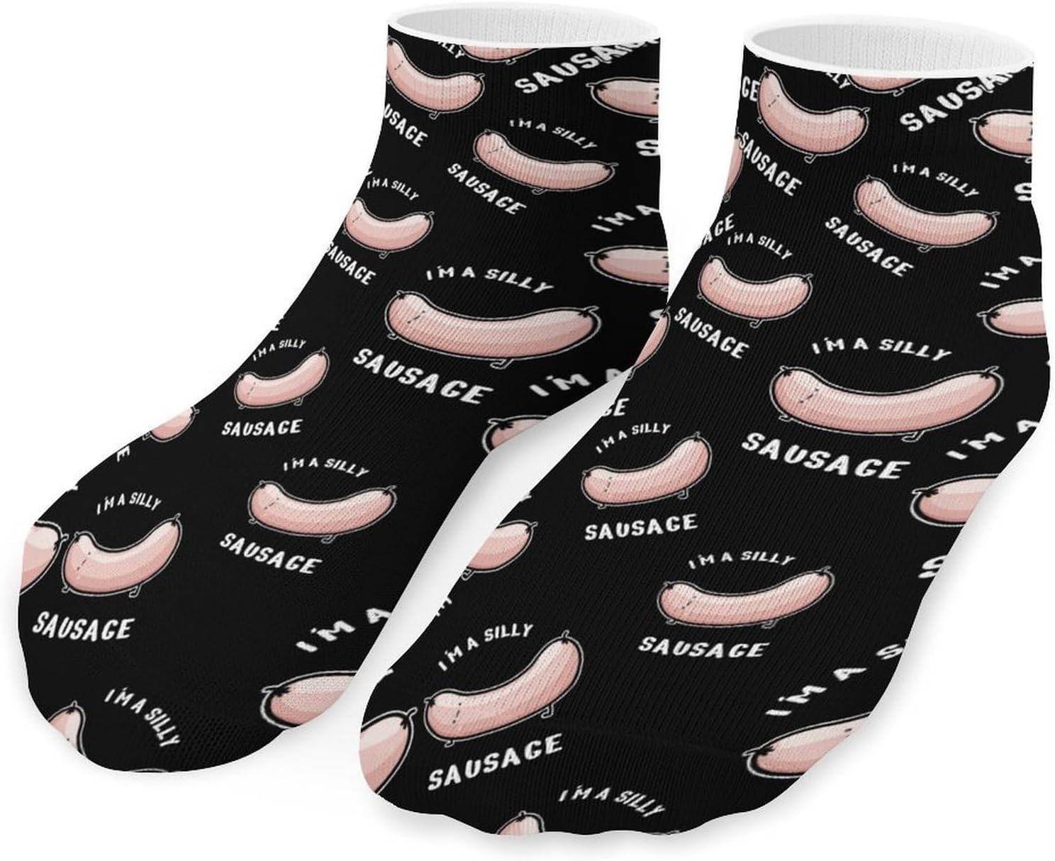 Funny Sausage No Show Ankle Socks Low Cut Non Slip Flat Boat Line 5 Pairs Set