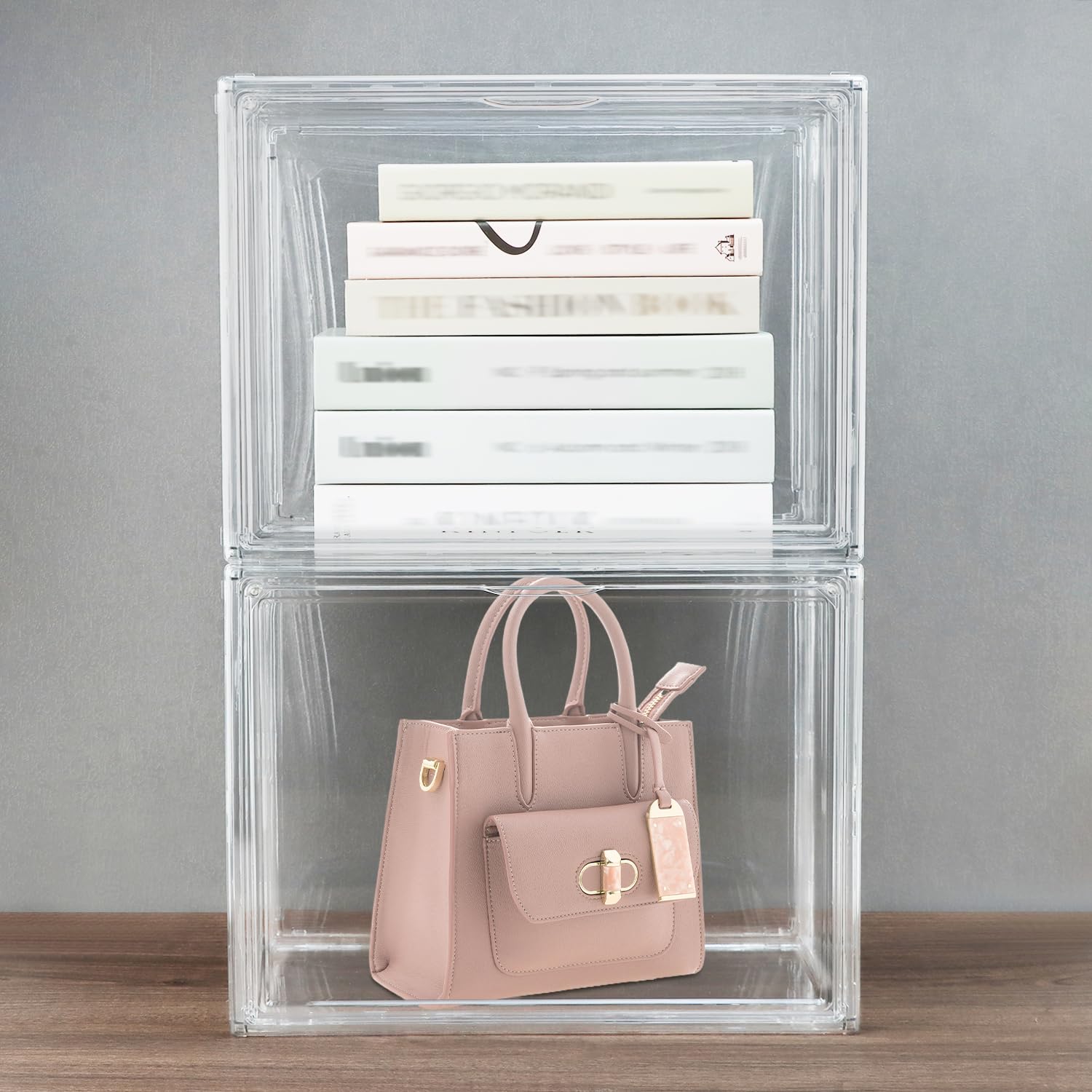 QWORK® 3 Stück Schuhboxen Stapelbar, Transparente Kunststoffboxen mit Magnetverschluss, Schaukasten, für Figuren, Bücher, Kosmetik, Schuhe und Handtaschen