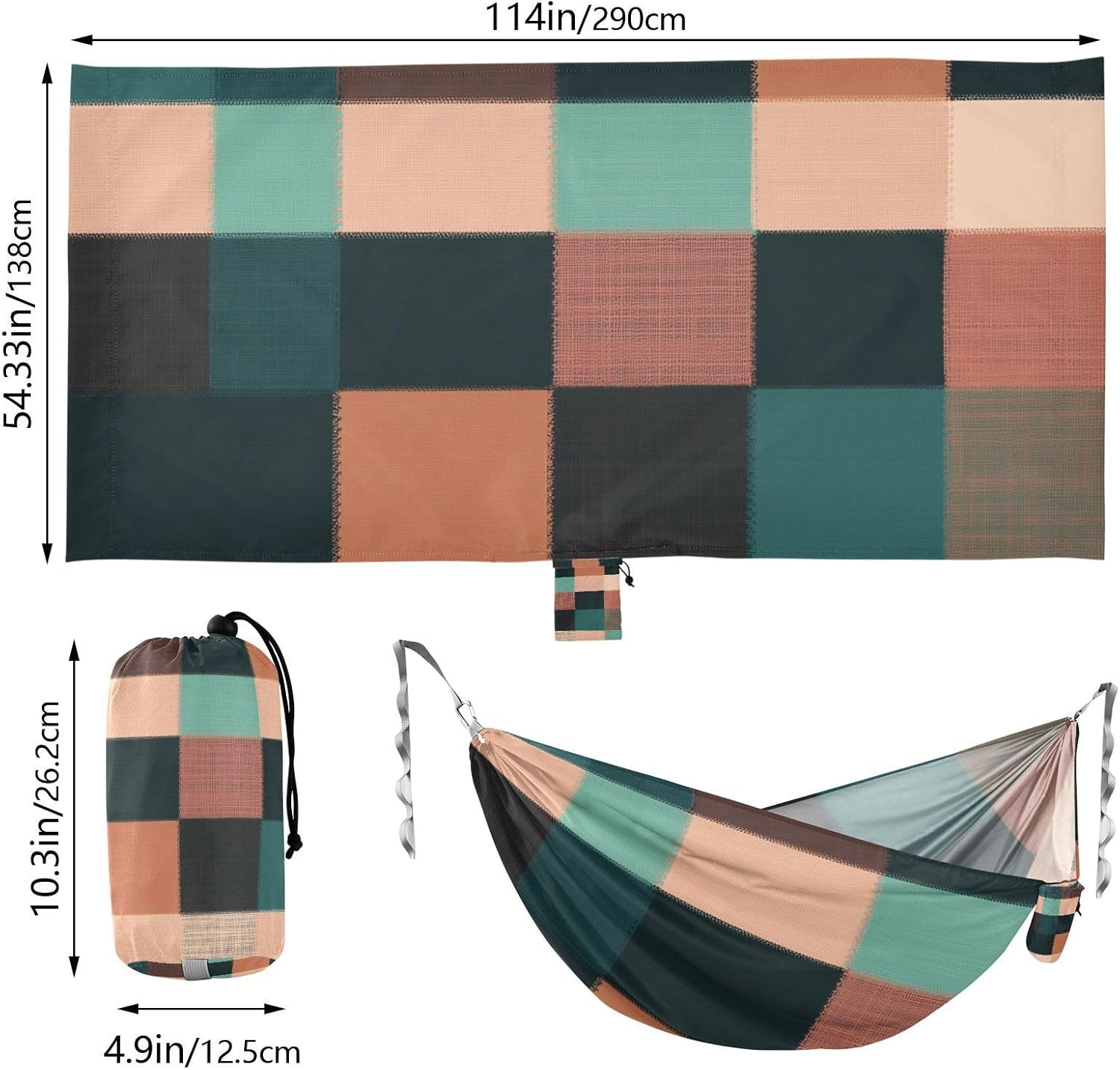 Buffalo Plaid Check Rose Gold Outdoor Hammocks Tree Hammock for Camping Travel Accessories