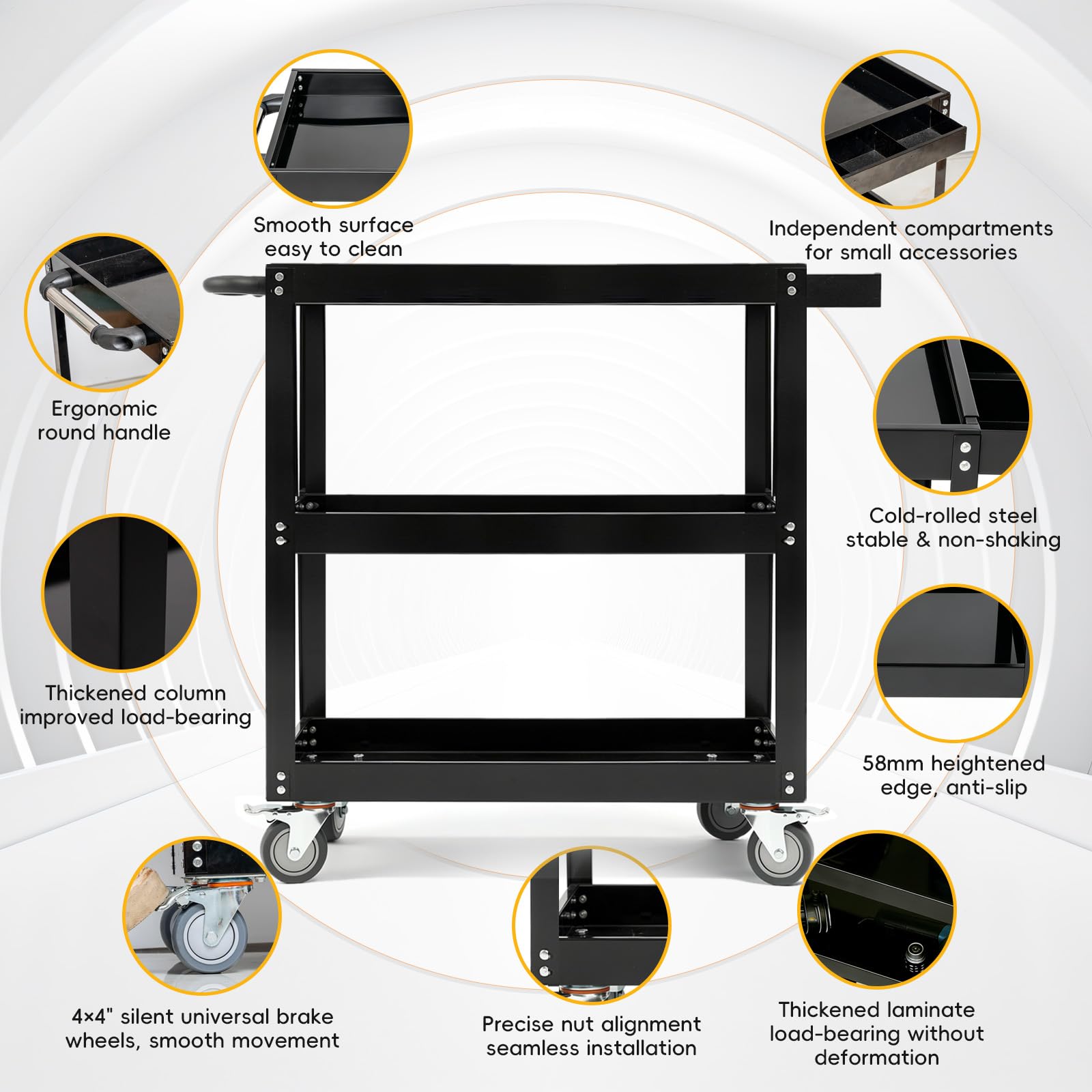 Carrello portautensili a 3 livelli extra-large per carichi pesanti, 217,7 kg, con ruote girevoli (77,5 x 48,5 x 88 cm), telaio in acciaio ispessito, carrello di servizio industriale per magazzini