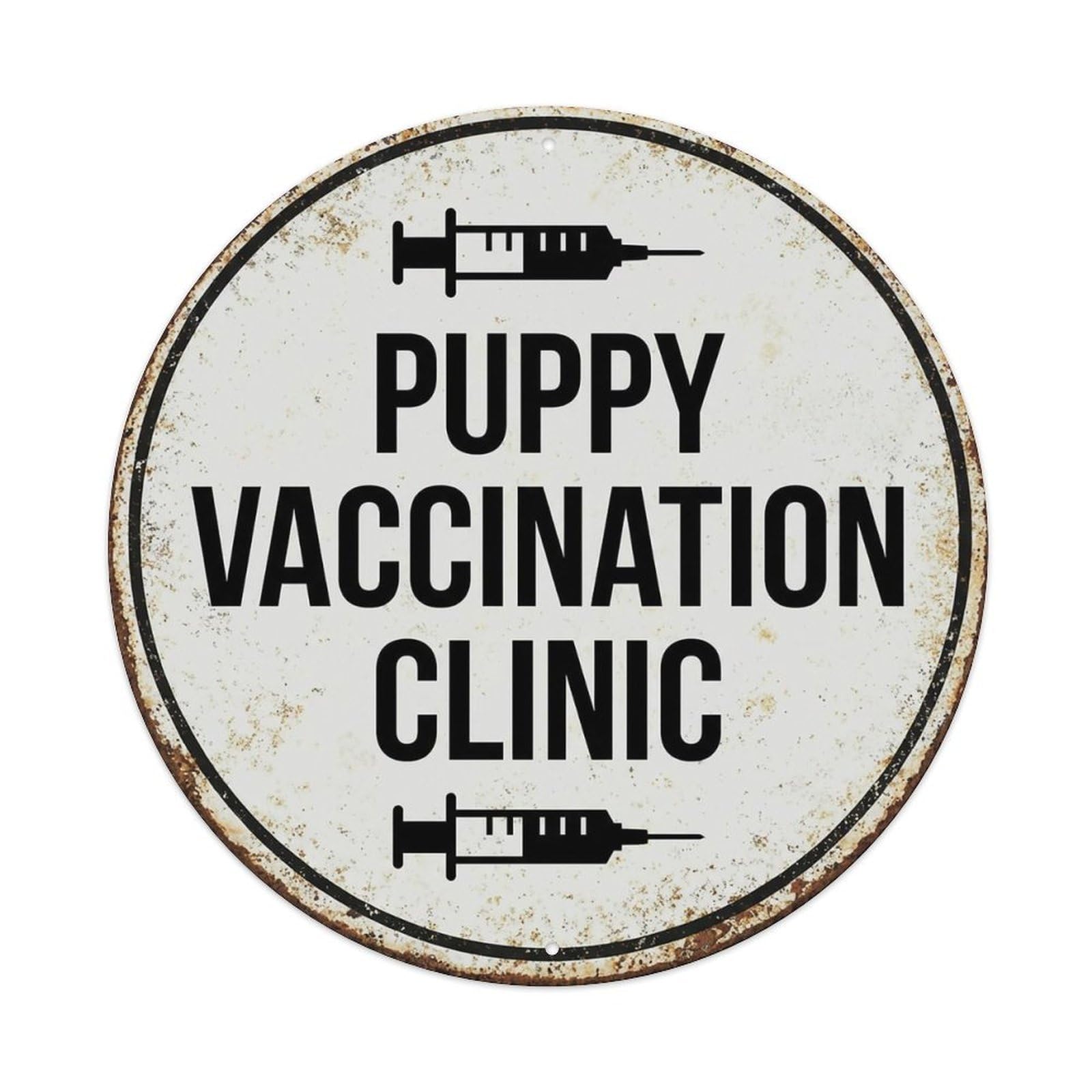 Vintage Puppy Vaccination Clinic Decor Metal Tin Sign