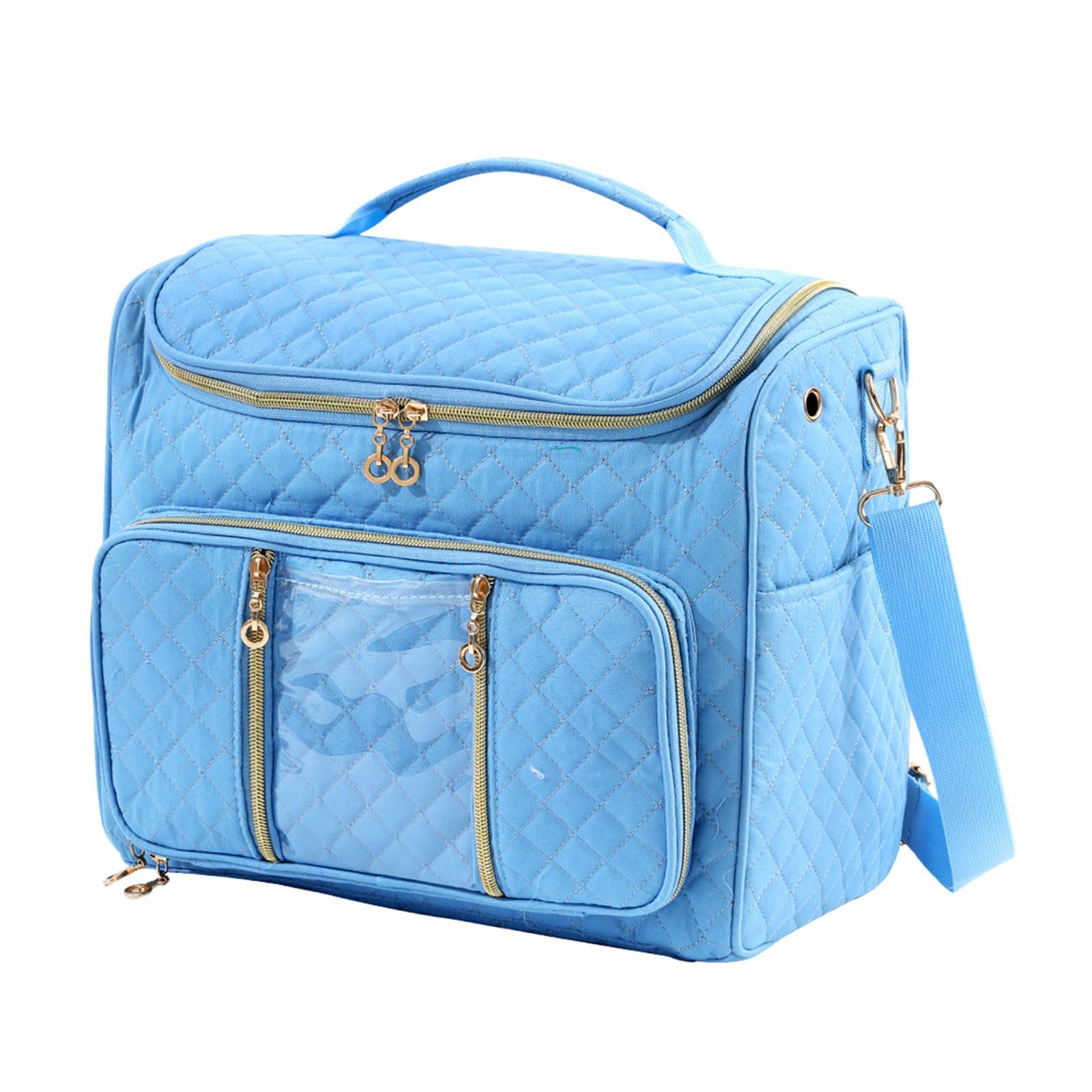 Linvimia Lake Blue Hanging Crochet Yarn Holder With Adjustable Hook Multiple Pockets For Needle Scissors And Dustproof Construction Portable Yarn Holder With Hook