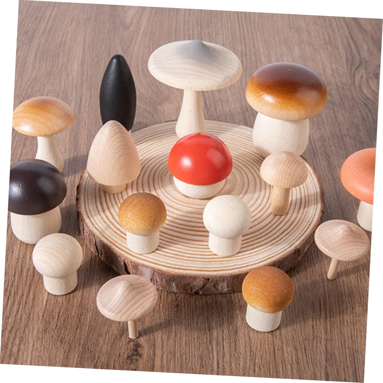 Sosoport DIY Painting Mushroom Toys 1 Set of Realistic Wooden Mushroom Models for Decor