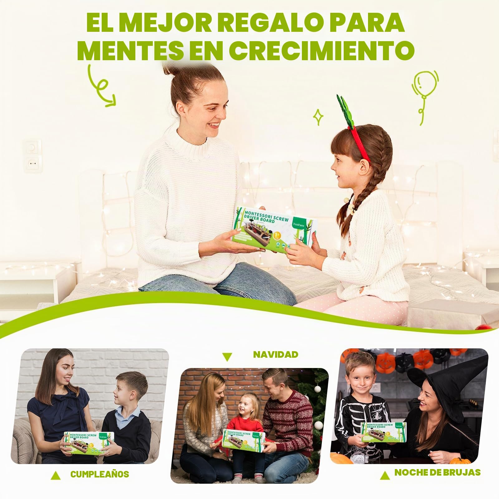 TenFans Montessori Juguetes para 1 2 3 4 años, Tablero de Destornilladores Montessori, Juguetes de Madera para niños, Juguetes de Habilidades motoras Finas, Juguetes sensoriales para niños pequeños.