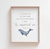 Jonah 2:2 Wall Decor, Bible Verse He Answered Me Decorable Poster Art Whale Painting Print Jonah 2:2 Print,329