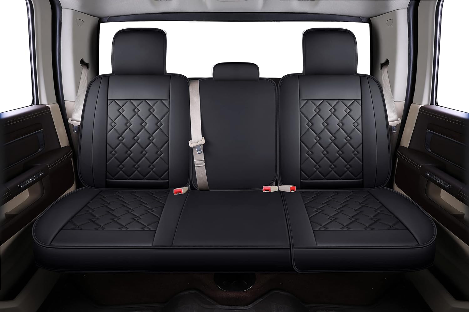 LUCKYMAN CLUB D02-ZGJ Ram Seat Covers, Fit for 2011-2023 Ram 1500 2500 3500 Express Tradesman Big Horn Laramie Longhorn Outdoorsman Crew Quad Double Regular Mega Cab(Black Rear)