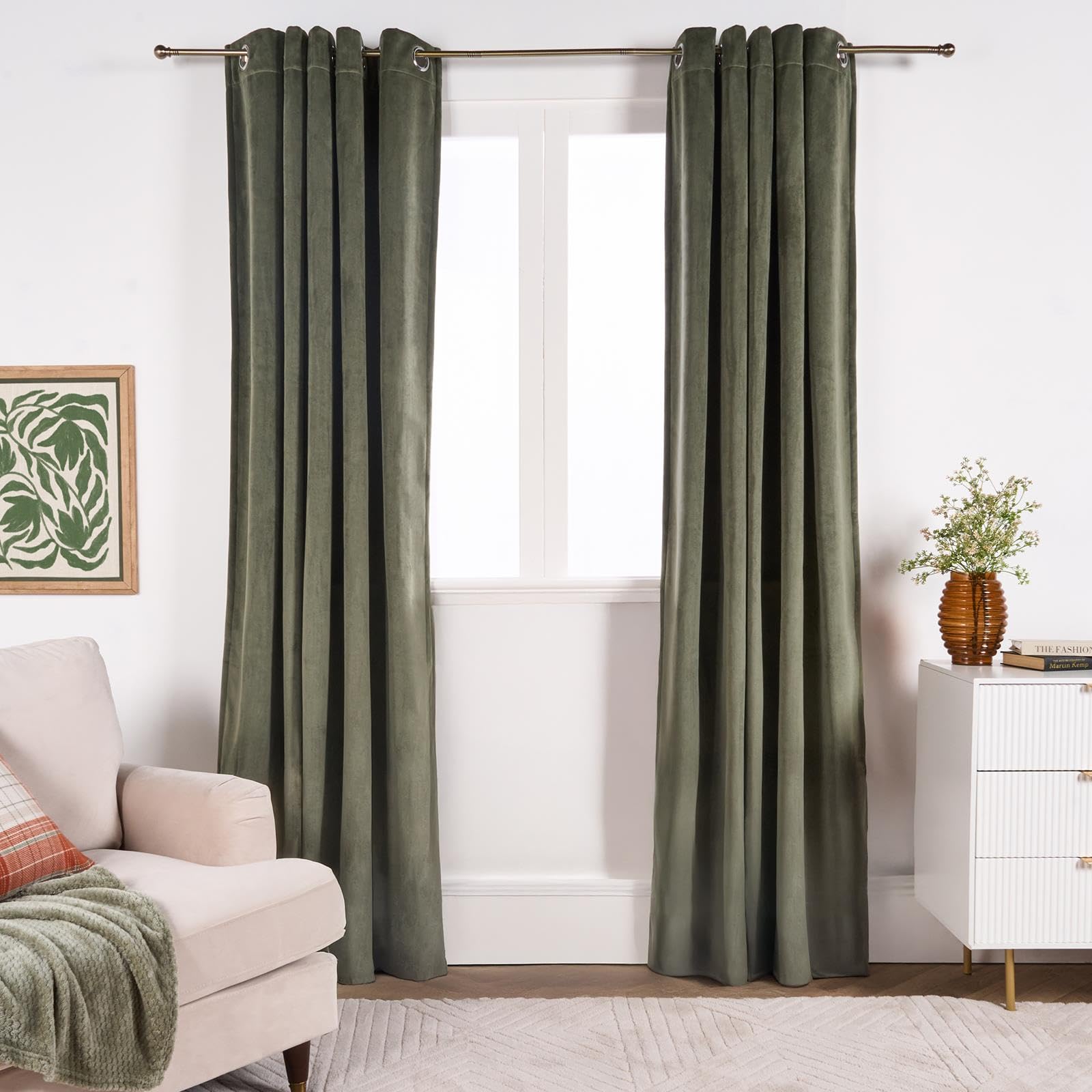 OHS Thermal Matte Velvet Ready Made Eyelet Curtains - Green - 168cm width x 229cm drop