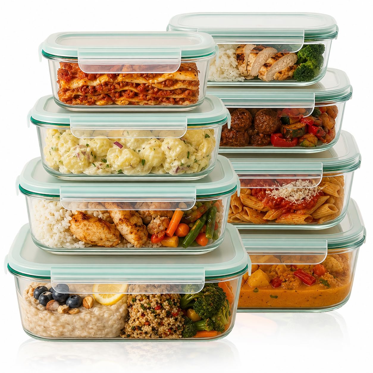 SUPERBUTELKI.PL Meal Prep Cajas de cristal – 8 recipientes de cristal con tapa sin BPA – Resistente vidrio de borosilicato – Fiambrera – Fiambrera – Fiambrera – Fiambrera para microondas – a prueba de