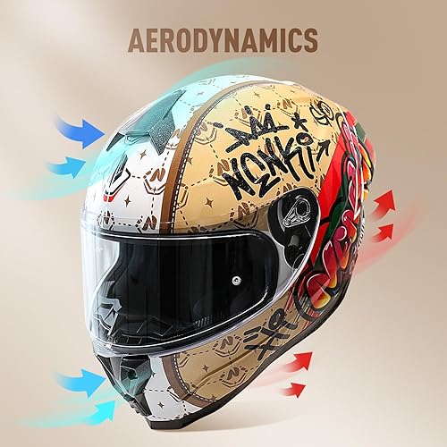 Miniatura 4 de Casco de motocicleta de cara completa con diseño de ala trasera, reducción de ruido con visera antivaho para adultos aprobado por DOT (marrón