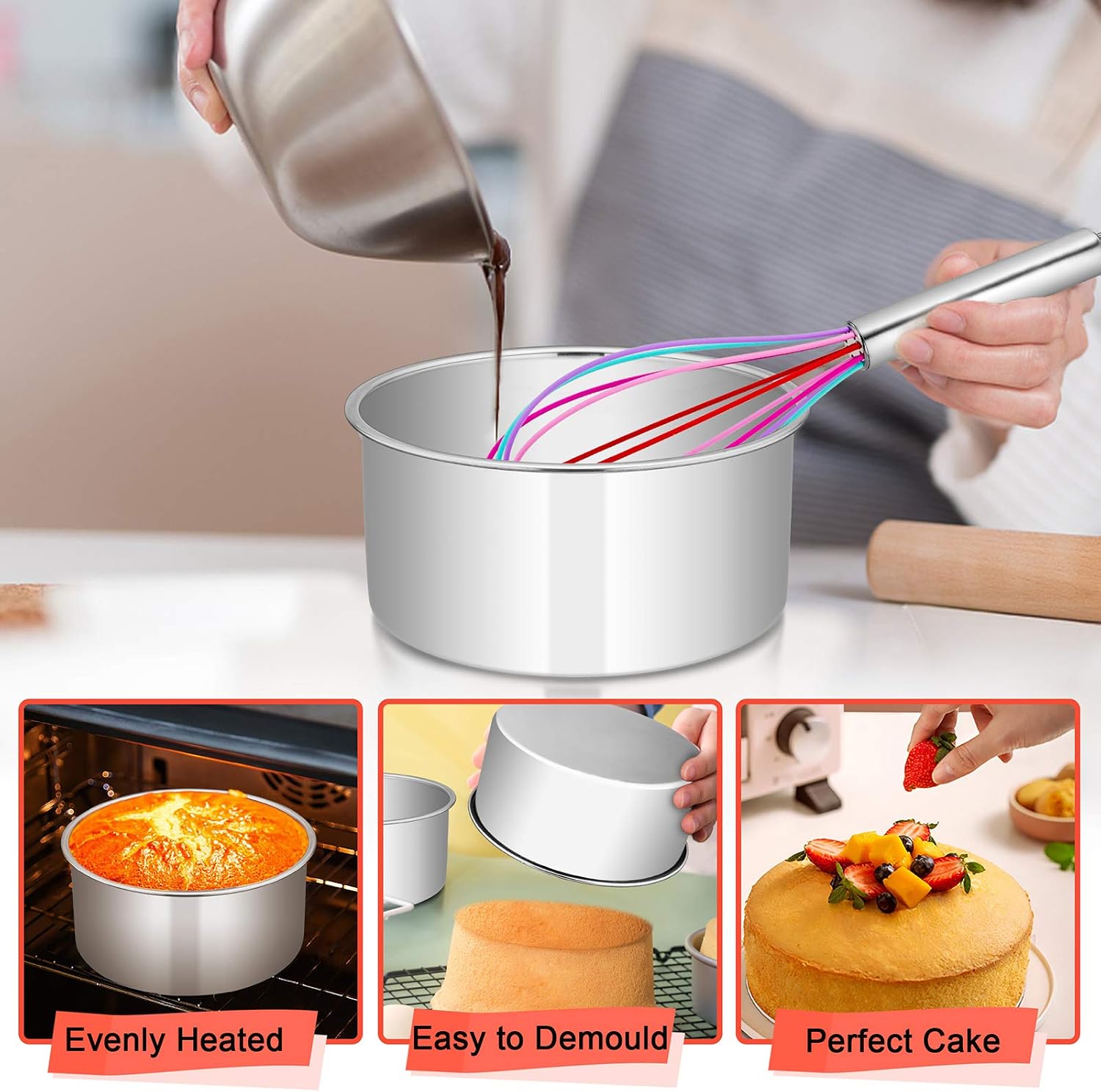 E-far 6 x 3 Inch Cake Pan Set of 2, Stainless Steel Deep Cake Pans