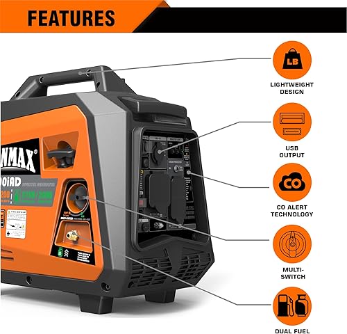 Miniatura 47 de GENMAX Generador inversor portátil, motor de gas o propano súper silencioso de 3500 W con capacidad paralela, arranque remoto/eléctrico, ideal