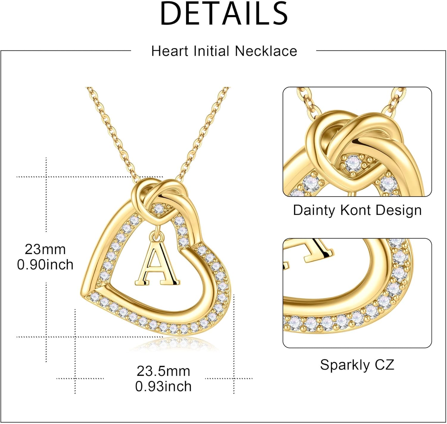 Turandoss Heart Initial Necklaces for Women - Dainty 14K Gold Plated Cubic Zirconia Heart Initial Necklaces Letter A-Z Pendant Necklace for Women Girls Jewelry Birthday Valentines Day Gifts - Image 6
