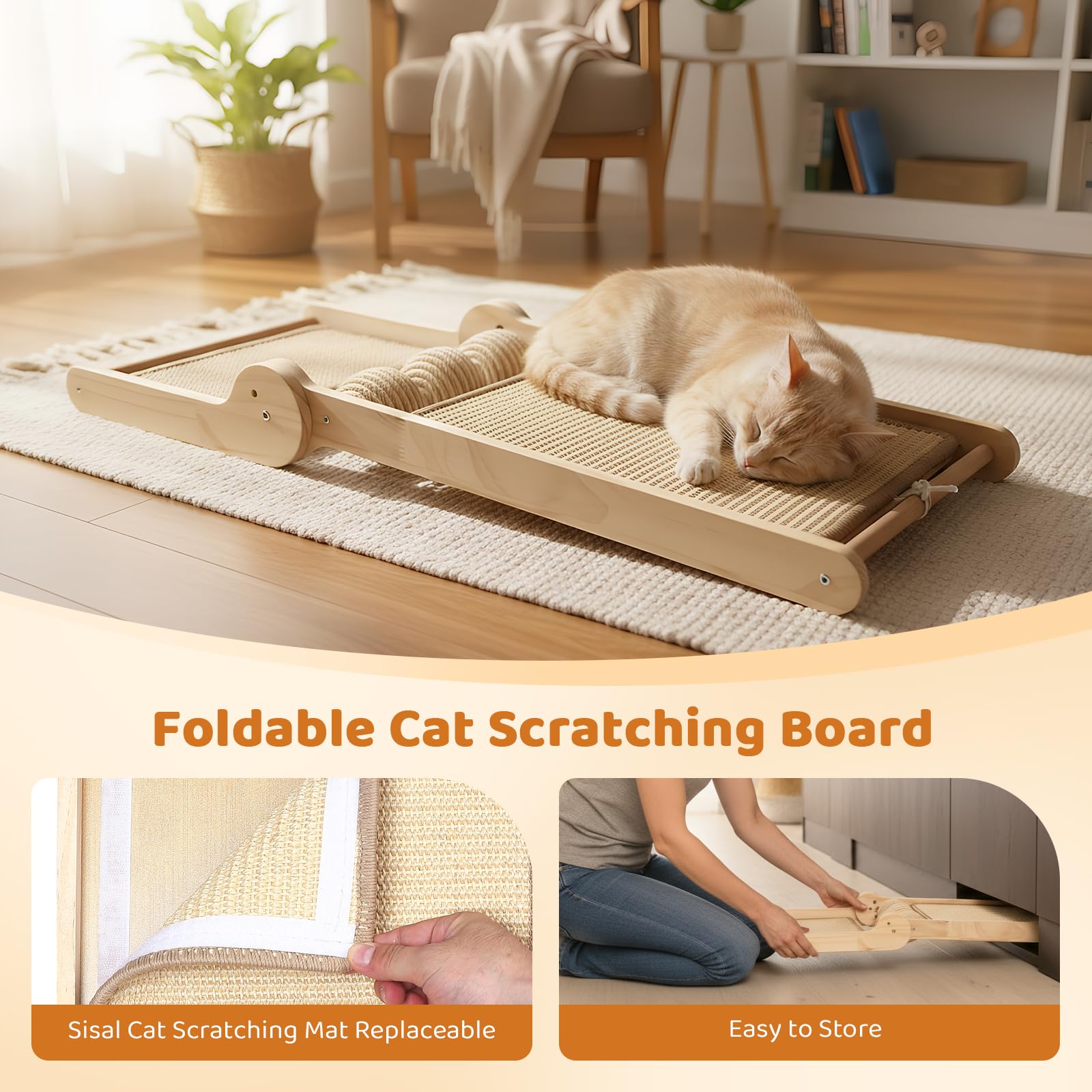 Tiragraffi gatto Tri-Use Sisal L a forma di palla alta 59 cm in sisal naturale, colonna tiragraffi gatto per tutti i gatti, per rilassarsi, proteggere mobili e divani