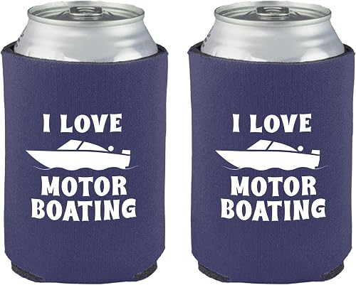 I Love Motor Boating - Can Sleeve Cooler Insulated Drink Beer Hugger s - Funny Boat Captain Gift Idea for Men, Him, Husband - Best Nautical Sailor Birthday Present for Dad (Black, 2 Pk)
