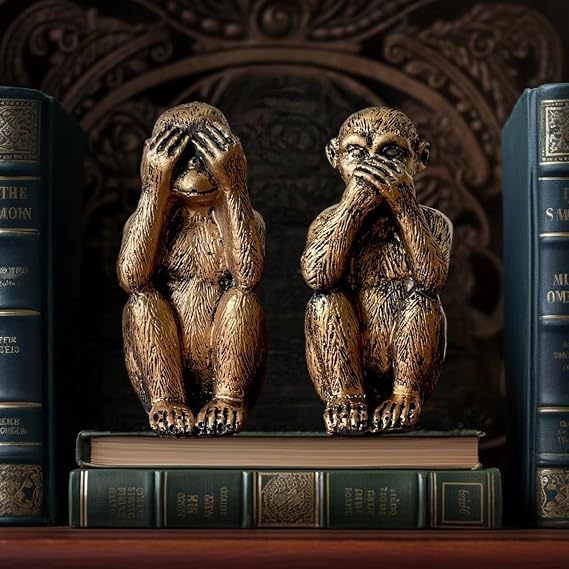 3 Wise Monkeys Statue Set - Hear No Evil,See No Evil,Speak No Evil - Decorative Monkey Resin Figurines for Home and Office - Artistic Home Déco - Bronze Coating Option