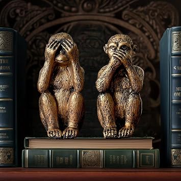 3 Wise Monkeys Statue Set - Hear No Evil,See No Evil,Speak No Evil - Decorative Monkey Resin Figurines for Home and Office - Artistic Home Déco - Bronze Coating Option