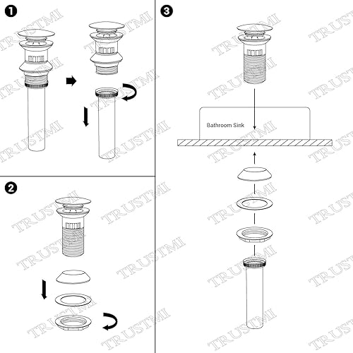 Miniatura 8 de Drenaje desplegable con tapón de cesta desmontable, desbordamiento de latón para grifo de baño con colador antiobstrucción integrado, oro cepillado