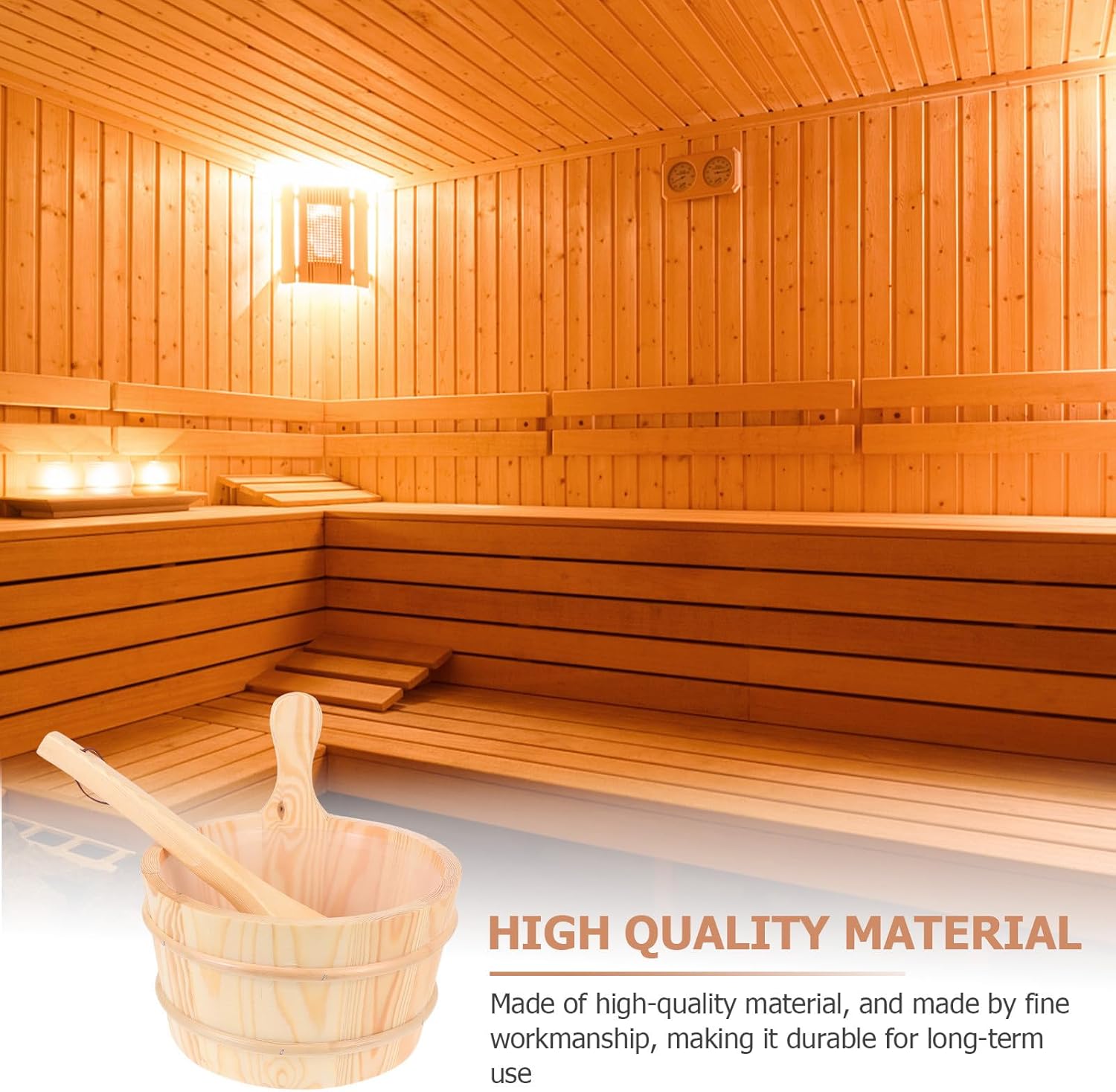 Wooden Sauna Bucket and Spoon Set for Sauna Rooms 2pcs Wood Barrel Kit with Liner Practical for Steam