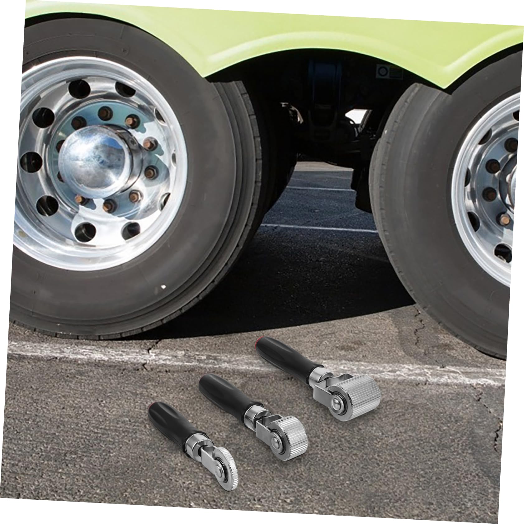PRETYZOOM Strumento la Riparazione Pneumatici Auto con 3 Rulli in Metallo (6mm, 20mm, 40mm) Kit Portatile per Bici, Camion e Quad con Manico Plastica Fonoassorbente per Riduzione Rumore