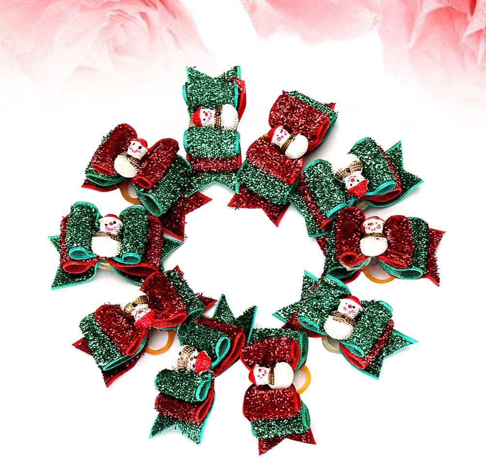 Pet Dog Costumes-10pcs Fashion Christmas Pet Hair Band Adorable Snowman Dog Hair Band Bowknot Hair Tie Pet Cloth Hair Ring with Rubber Band (Random Color) - Image 5