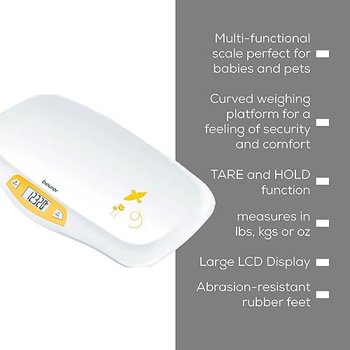 Miniatura 8 de Balanza digital de bebé con cómoda plataforma curva, de Beurer