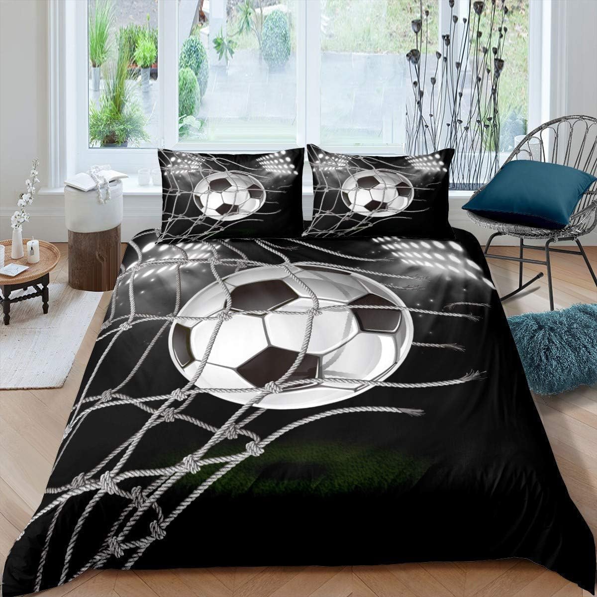 Poszwa na kołdrę 220 x 240 Piłka nożna Amerykańska Pościel Sportowa z mikrofibry Druk 3D Poszwa na kołdrę Edredon 220 x 240 cm z zamkiem błyskawicznym i 2 poszewkami na poduszki B-2841