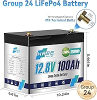 Vista 2 de 12.8V 100Ah LiFePO4 Deep Cycle Battery, 8000+ Cycles 1280Wh, Built-in 100A BMS, Replace AGM/Lead Acid for RV, Solar System, Boat, Marine, Trolling