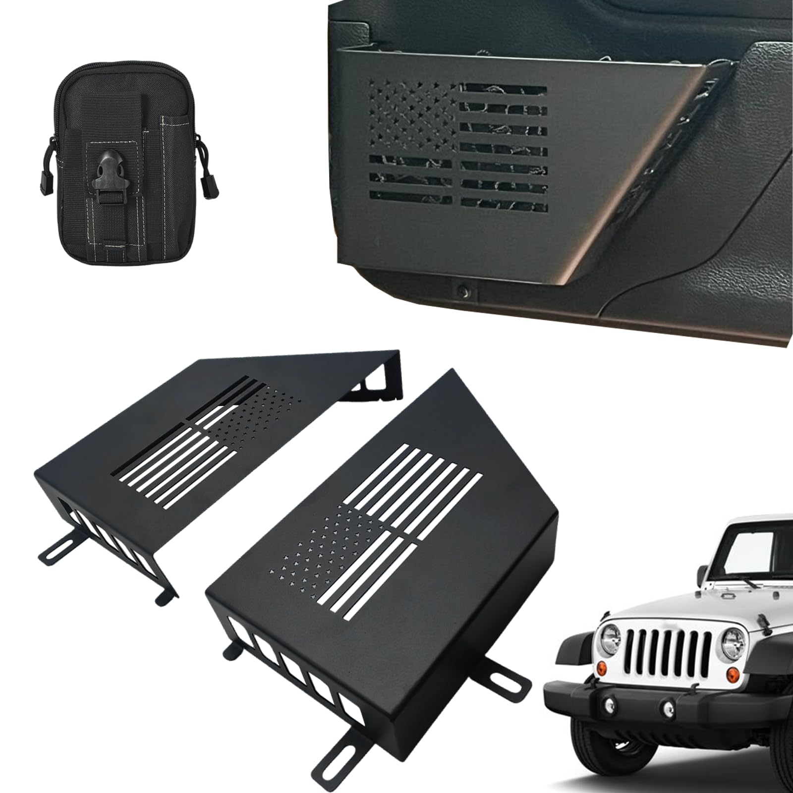 Aputoxz Metal Front Door Storage Box Pockets Fit for 2007-2018 Jeep Wrangler JK JKU, Heavy-Duty Door Side Insert Organizer, Rust-Resistant Steel Jeep Door Storage Accessories, Black, 2PCS