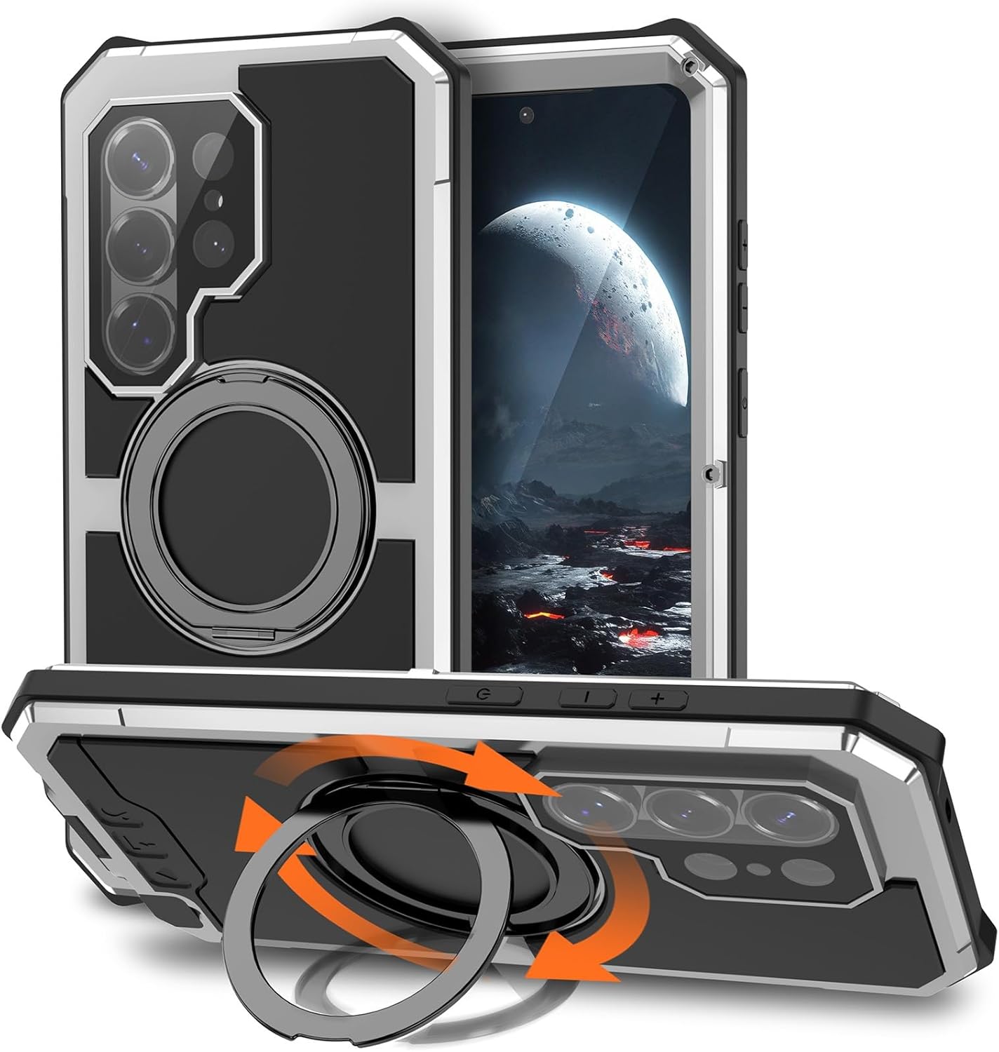 Metal Case for Samsung Galaxy S26 Ultra [Compatible with MagSafe] with Invisible 360° Rotatable Kickstand, Military Grade Aluminum Alloy Bumper & Shockproof Full Body Cover(Silver)