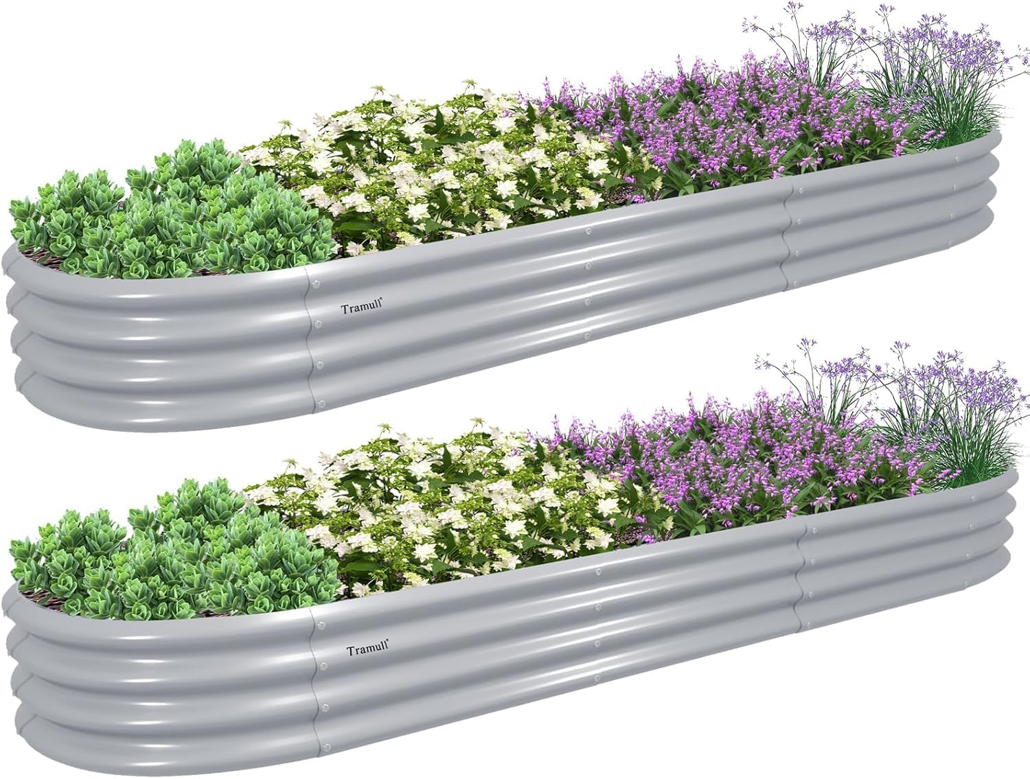 2 Packs 12x2x1FT Galvanized Raised Garden Bed Kit Oval Metal Ground Planter Box Outdoor Bottomless Planter Raised Beds for Vegetables Flowers Herbs Fruits, Gray