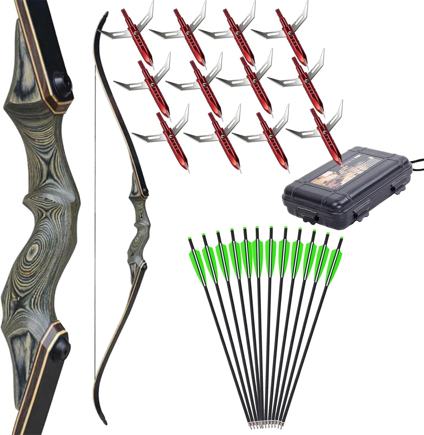 Adult Archery Recurve Bow Set 60", Right Hand Wooden Riser Takedown Bow with Carbon Arrows for Outdoor Practice, Competition & Hunting