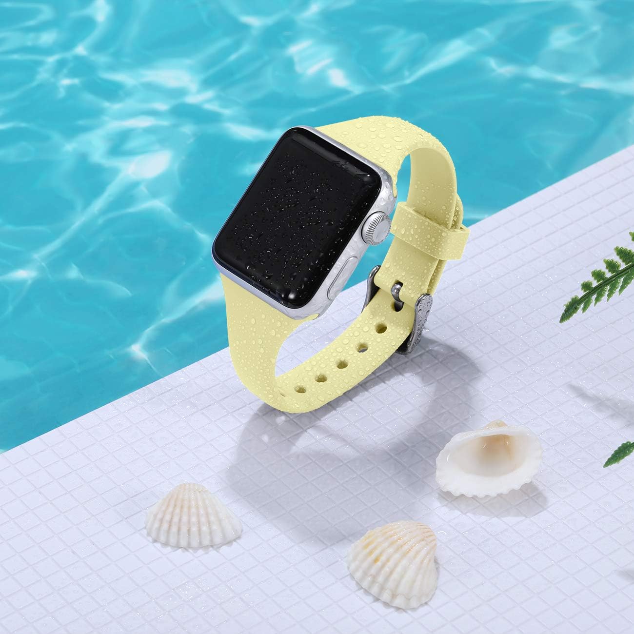 GEAK Compatible for Apple 5 Watch Series 5 40mm 44mm Bands, Soft Slim Silicone Wristband Series 4 42mm bands iwatch bands 38mm womens for iWatch Apple Watch Series 3/2/1,42mm/44mm M/L Cream Yellow
