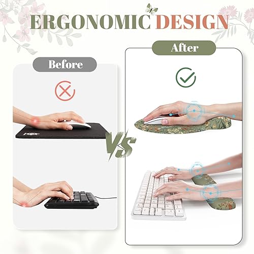 Miniatura 3 de iCasso Juego de alfombrillas de escritorio, alfombrilla grande para mouse con reposamuñecas, soporte ergonómico para teclado para mujeres, tapete de