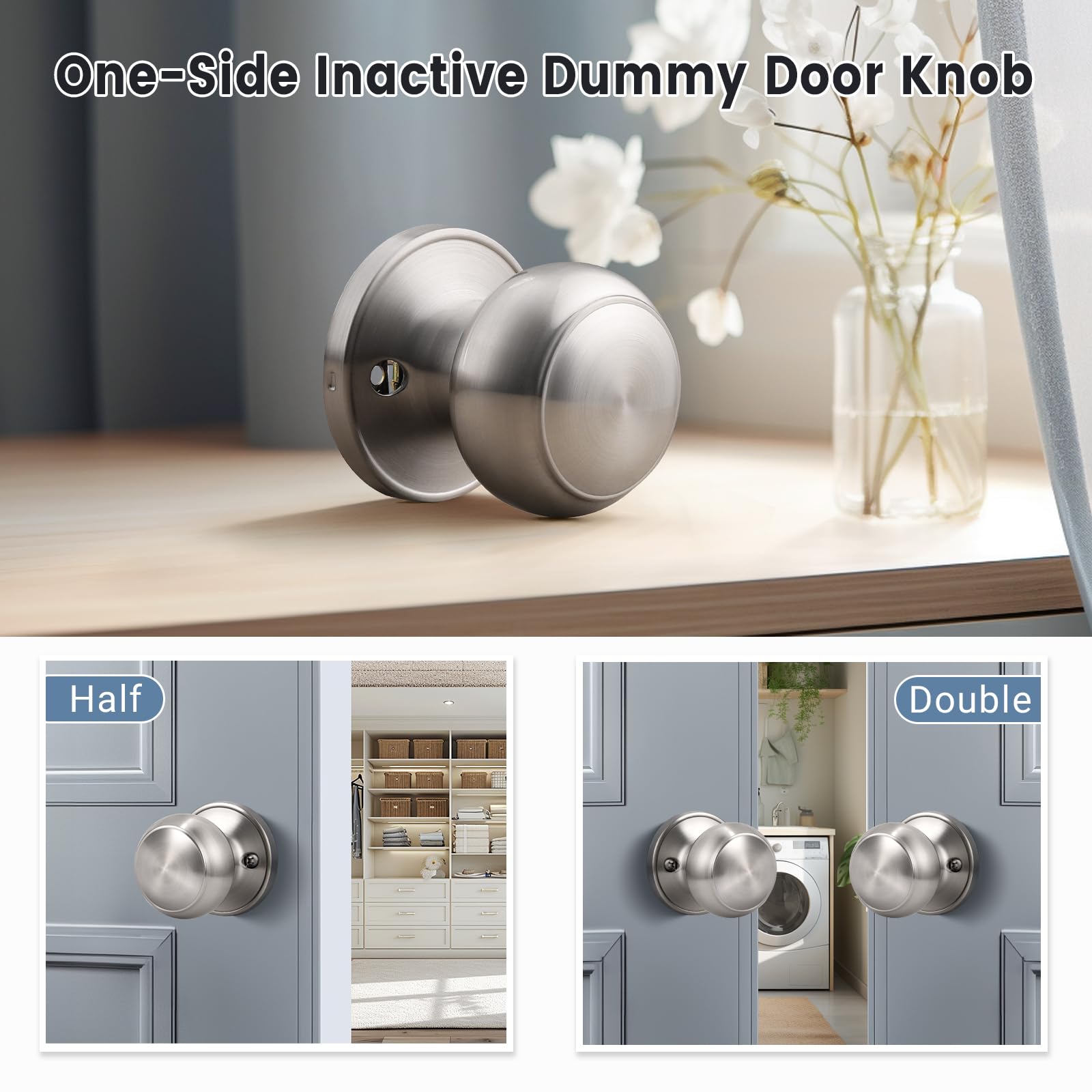 Dummy Door Knobs - Satin Nickel Pack of 4 -3