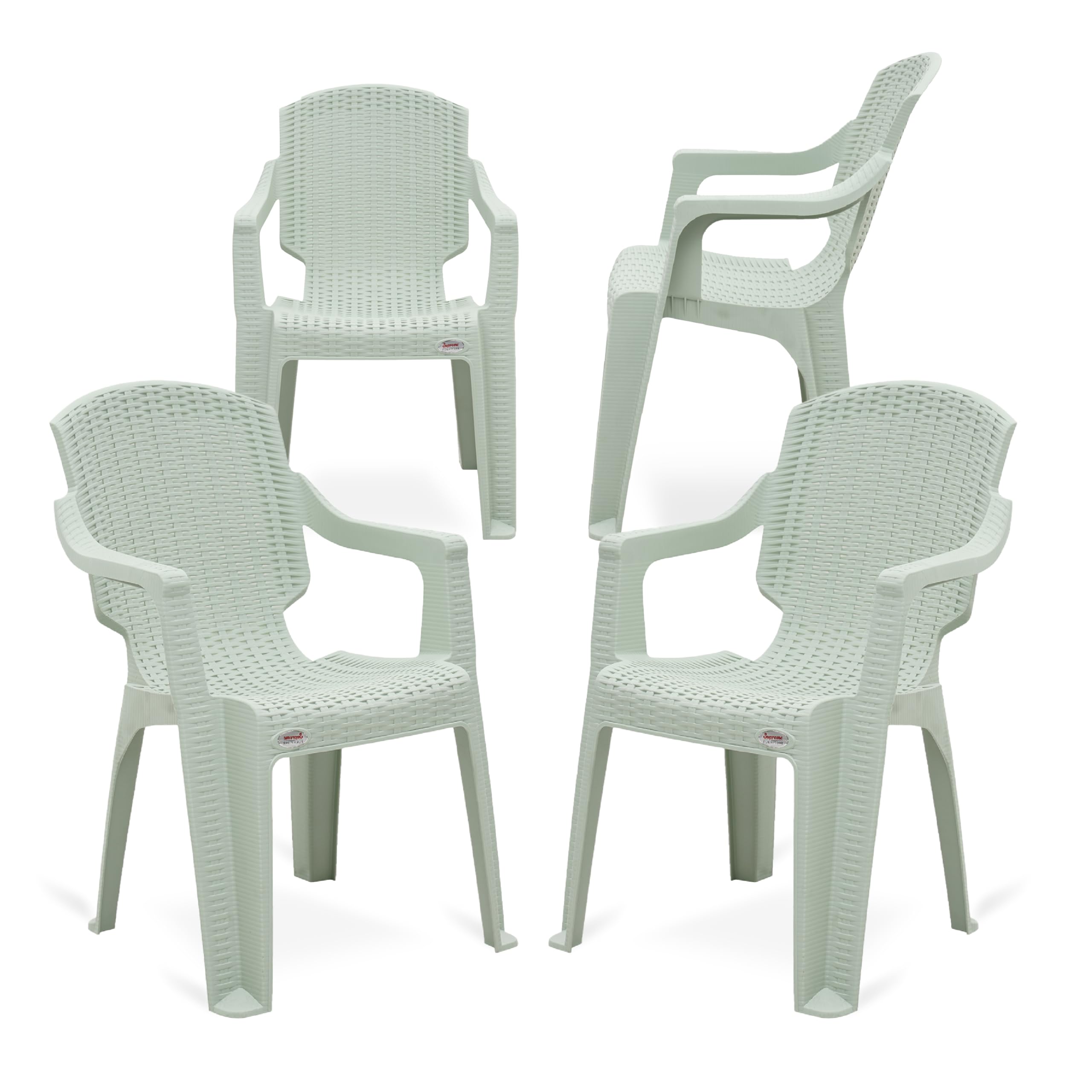 Supreme chairs Mark Designer Back Rattan Type Plastic Chair in Matte Finish with Armrest for Home and Office Use (Color: Frosty Green, Count: 4) (B0CJPBPNBT) Amazon Price History, Amazon Price Tracker