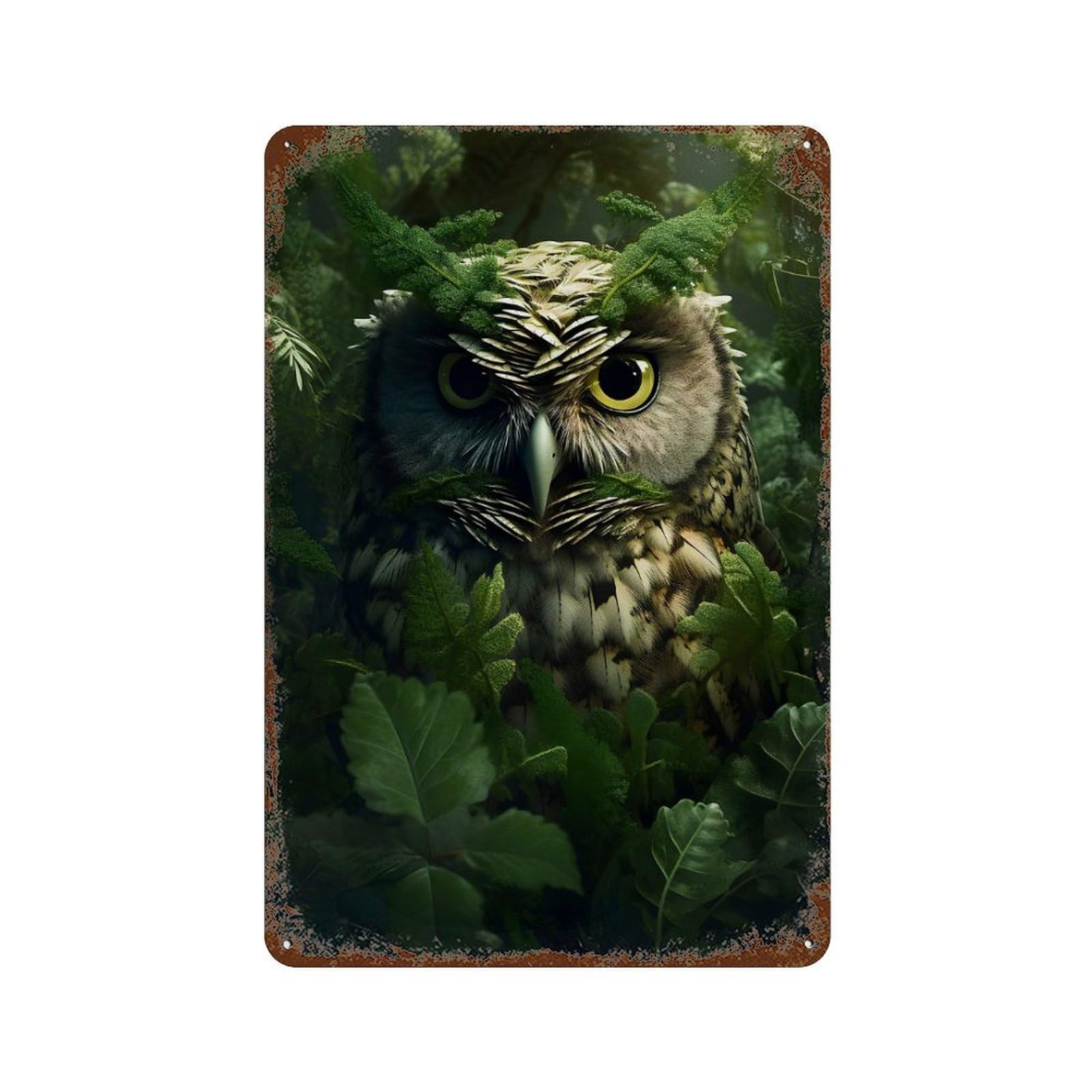Owl 1 Rust Effect Tin Sign 11.8"x7.9", Farmhouse Wall Decor for Living Room, Hallway And Home Decor
