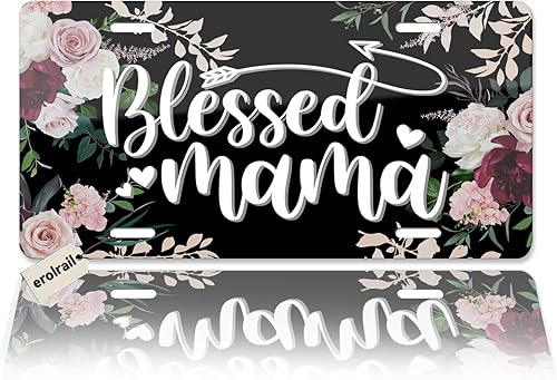 Placa de matrícula decorativa frontal con diseño de flores de mama, placa de metal de aluminio novedosa para hombresmujeres, 6 x 12 pulgadas