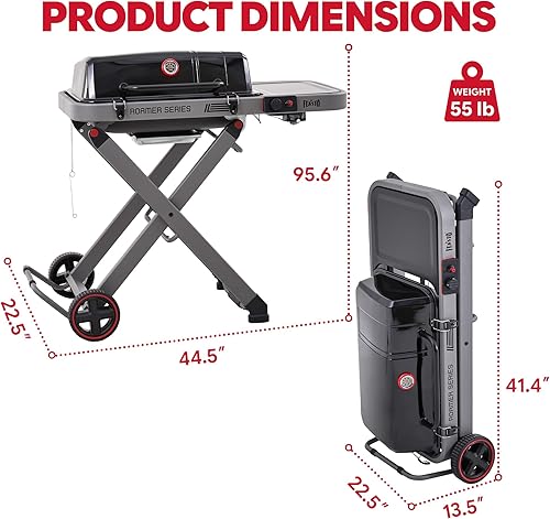 Miniatura 3 de Parrilla de gas propano con carrito plegable y construcción resistente, ruedas grandes todo terreno para un fácil movimiento, parrilla de barbacoa
