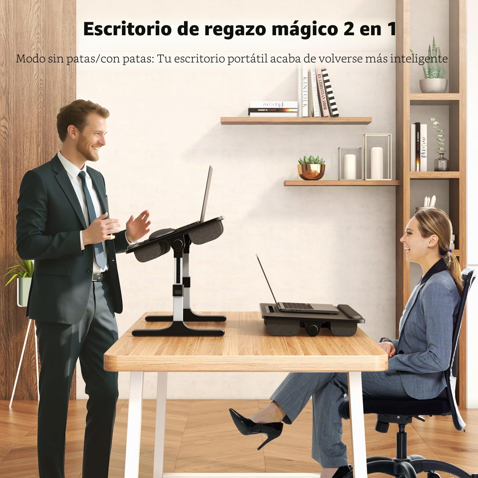 PUTORSEN Mesa para ordenador portátil - Altura y ángulo ajustables, cojín 2 en 1, para cama, sofá, suelo, 58 x 37 cm, negro