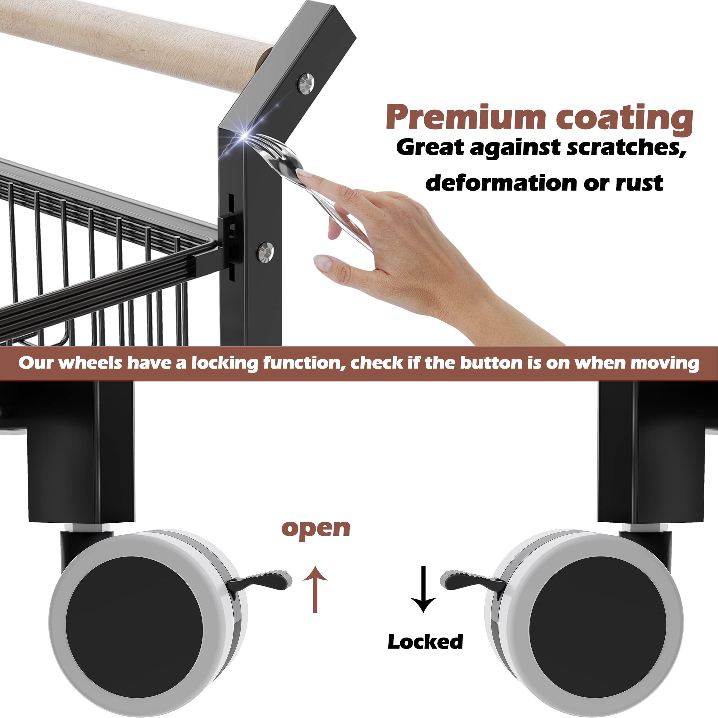 COVAODQ Snack Cart with Wheels 4-Tier Adjustable Fruit Rack Fruit Vegetable Basket Cart Metal Wire Storage Cart Rolling Pantry Utility Kitchen Cart