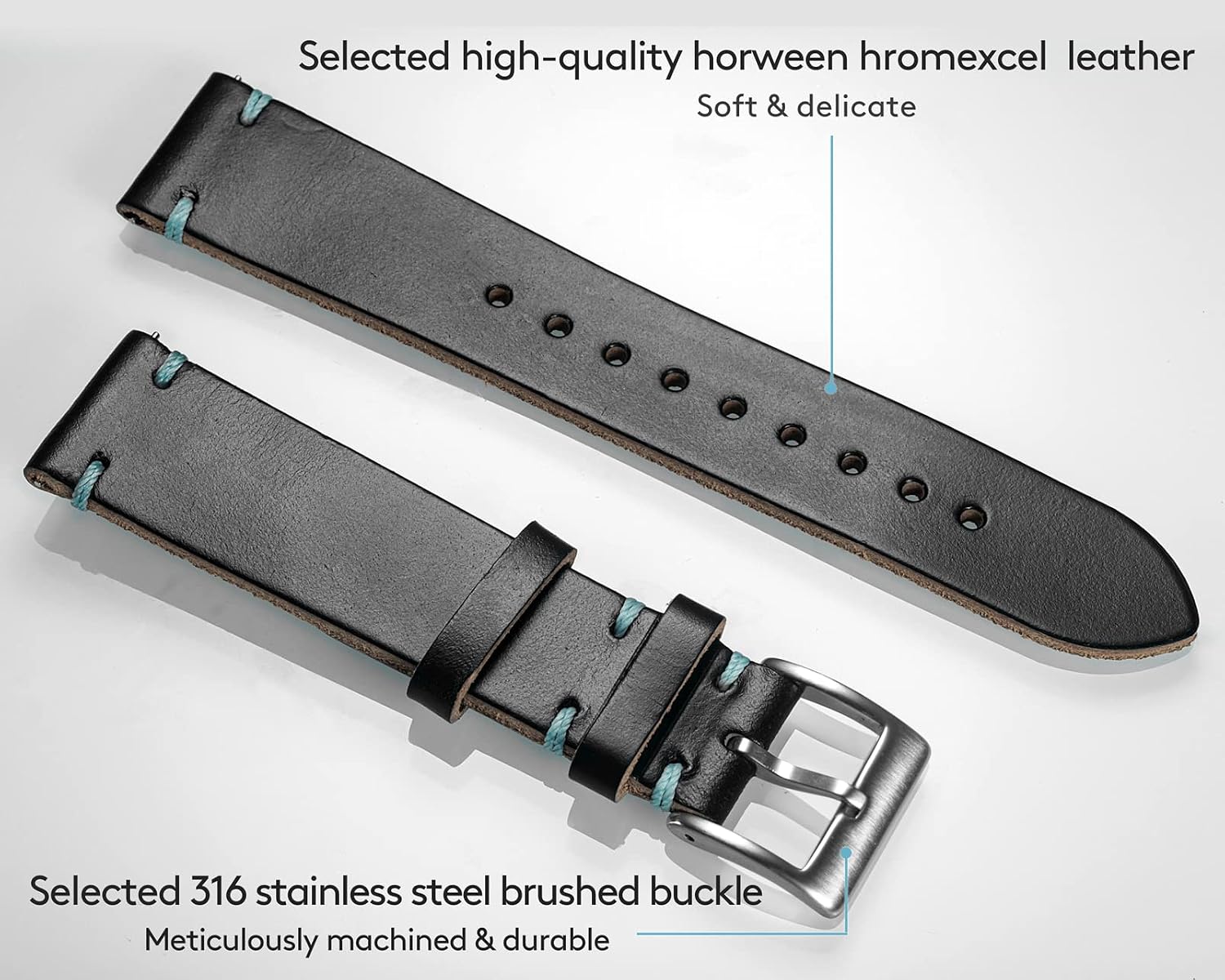 hemsut h Leather Watch Bands for Men, Horween Quick Release Leather Watch Strap Vintage Watch Replacement Wrap of 18mm, 20mm, 22mm