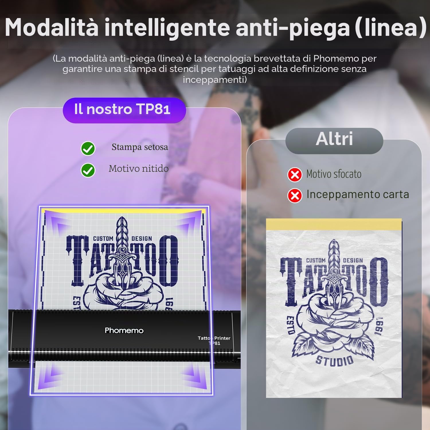 Phomemo TP81 Stampante per Tatuaggi con 4 Gel per Trasferimento di Tatuaggi, 20 Pezzi di Carta di Trasferimento per Tatuaggi Temporanei, Compatibile con Smartphone e PC