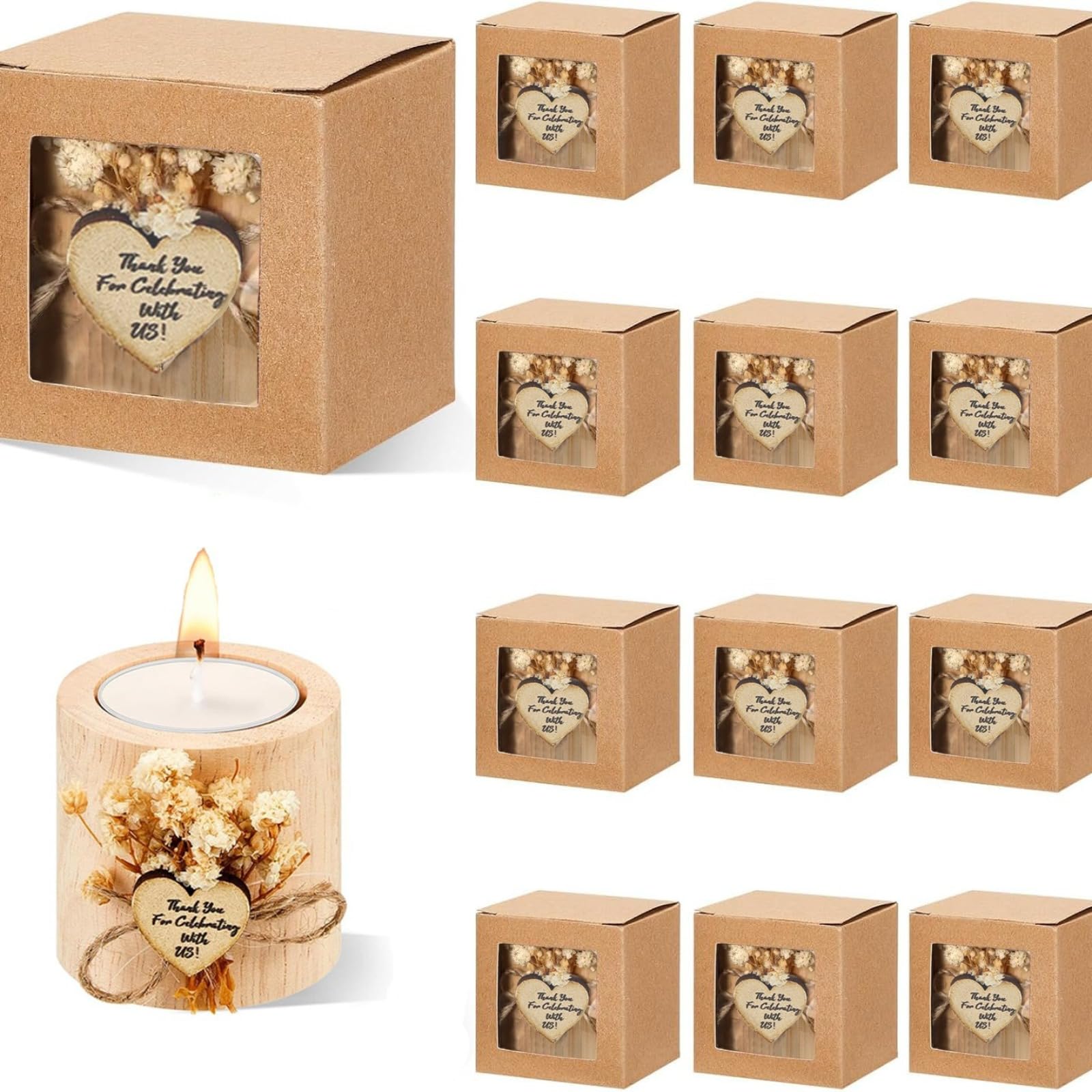 Personalisierte Kerzen, Hochzeitsgeschenke für Gäste, rustikales Holz-Teelichthalter-Set mit Namen und Datum, Dankeschön, Babyparty/Brautparty, Gastgeschenke für Gäste (50 Stück)
